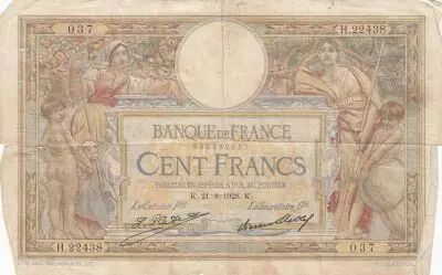 France 100 Francs - Luc Olivier Merson - 21-08-1928 - Serial H.22438