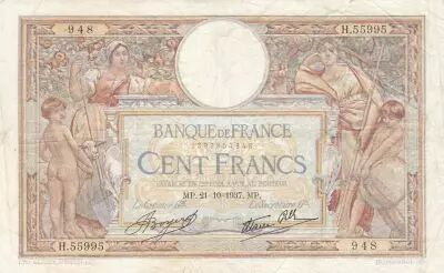 France 100 Francs - Luc Olivier Merson - 21-10-1937 - Serial H.55995