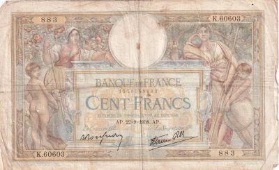 France 100 Francs - Luc Olivier Merson - 22-09-1938 - S�rie K.60603