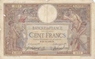 France 100 Francs - Luc Olivier Merson - 24-10-1918 - Serial X.5218