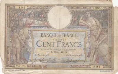 France 100 Francs - Luc Olivier Merson - 28-09-1915 - Serial V.3050