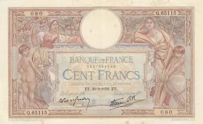 France 100 Francs - Luc Olivier Merson - 30-03-1939 - Serial Q.65115