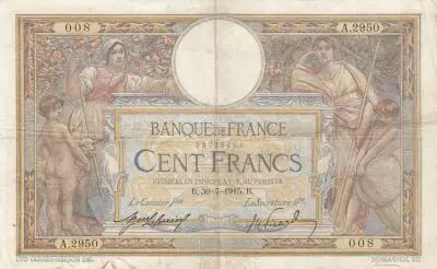 France 100 Francs - Luc Olivier Merson - 30-07-1915 - Serial A.2950