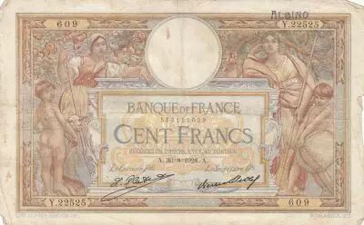 France 100 Francs - Luc Olivier Merson - 30-08-1928 - Serial Y.22525