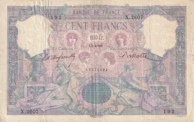 France 100 Francs - Rose et Bleu - 1899 - S�rie X.2607 - B+ - F.21.12