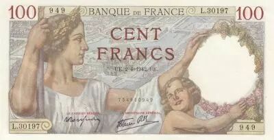 France 100 Francs - Sully - 02-04-1942 - Serial L.30197