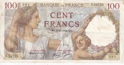 France 100 Francs - Sully - 02-10-1941 - S�rie O.24725