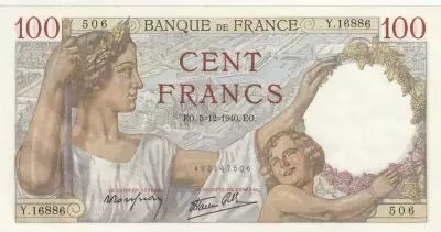 France 100 Francs - Sully - 05-12-1940 - Serial Y.16886