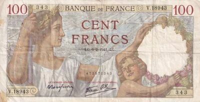 France 100 Francs - Sully - 06-02-1941 - S�rie V.18943