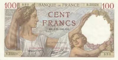 France 100 Francs - Sully - 06-11-1941 - Serial B.25524