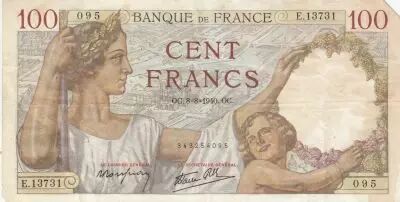 France 100 Francs - Sully - 08-08-1940 - Serial E.13731