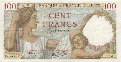 France 100 Francs - Sully - 08-08-1940 - S�rie S.13729