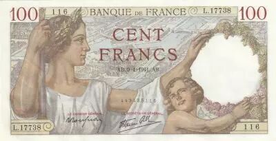 France 100 Francs - Sully - 09-01-1941 - Serial L.17738