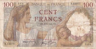 France 100 Francs - Sully - 10-07-1941 - Serial S.23077