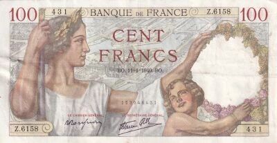 France 100 Francs - Sully - 11-01-1940 - S�rie Z.6158