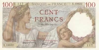France 100 Francs - Sully - 13-03-1941 - Serial E.19852
