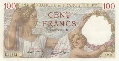 France 100 Francs - Sully - 13-03-1941 - Serial E.19852