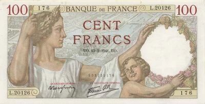 France 100 Francs - Sully - 13-03-1941 - S�rie L.20126