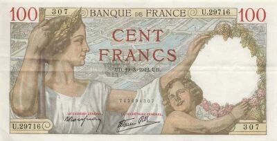 France 100 Francs - Sully - 19-03-1942 - S�rie U.29716
