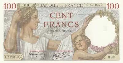 France 100 Francs - Sully - 20-06-1940 - Serial A.12373