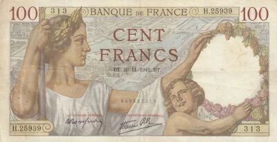 France 100 Francs - Sully - 20-11-1941 - S�rie H.25939