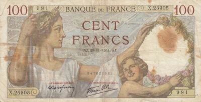 France 100 Francs - Sully - 20-11-1941 - Series X.25905