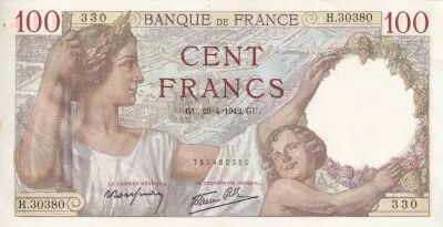 France 100 Francs - Sully - 23-04-1942 - Serial H.30380 - P.94
