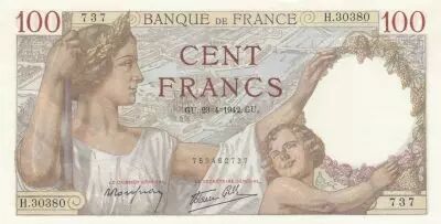 France 100 Francs - Sully - 23-04-1942 - Serial H.30380