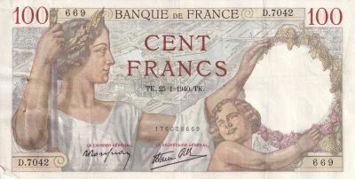 France 100 Francs - Sully - 25-01-1940 - S�rie D.7042