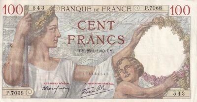 France 100 Francs - Sully - 25-01-1940 - S�rie P.7068
