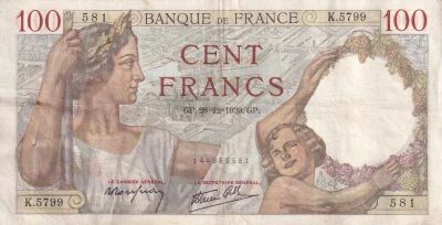 France 100 Francs - Sully - 28-12-1939 - S�rie K.5799