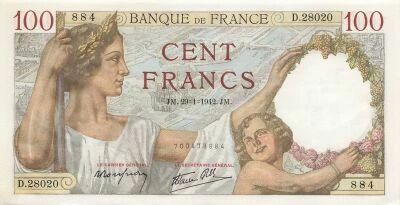 France 100 Francs - Sully - 29-01-1942 - S�rie D.28020