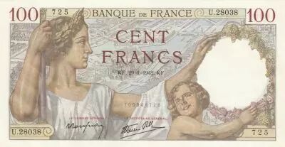 France 100 Francs - Sully - 29-01-1942 - S�rie U.28038