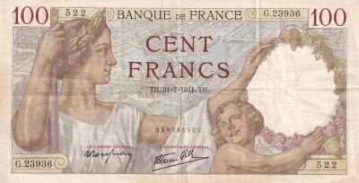 France 100 Francs - Sully - 31-07-1941 - S�rie G.23936