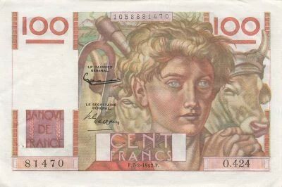 France 100 Francs - Younf Farmer - 07-02-1952 - Serial O.424