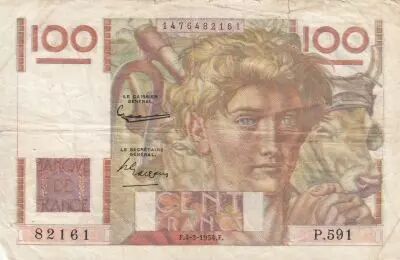 France 100 Francs - Young Farmer - 04-03-1954 - Serial P.591