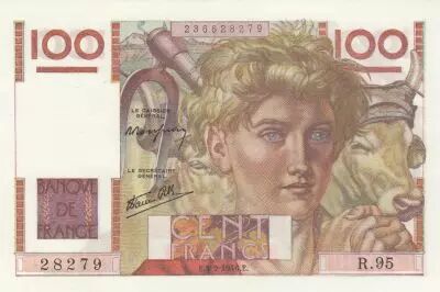 France 100 Francs - Young farmer - 05-09-1946 - Serial R.95