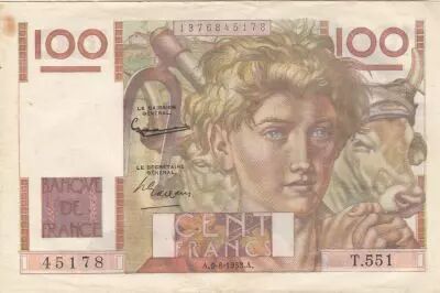 France 100 Francs - Young Farmer - 06-08-1953 - Serial T.551