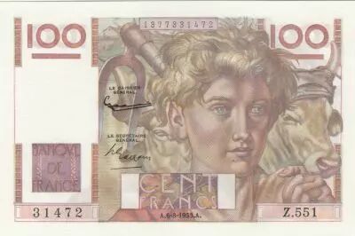 France 100 Francs - Young farmer - 06-08-1953 - Serial Z.551