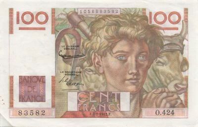 France 100 Francs - Young Farmer - 07-02-1952 - S�rie O.424