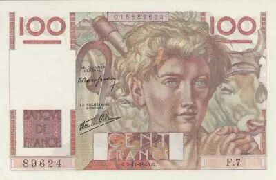 France 100 Francs - Young farmer - 07-11-1945 - Serial F.7