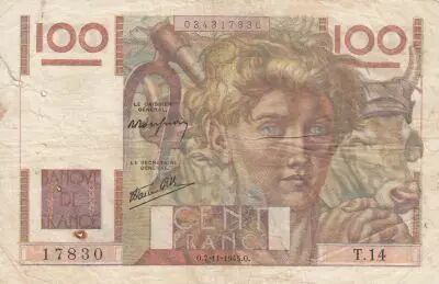 France 100 Francs - Young farmer - 07-11-1945 - Serial T.14