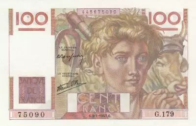 France 100 Francs - Young farmer - 09-01-1947 - Serial G.179