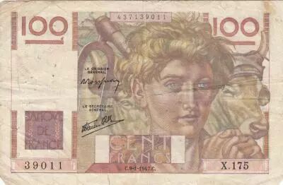 France 100 Francs - Young farmer - 09-01-1947 - Serial X.175