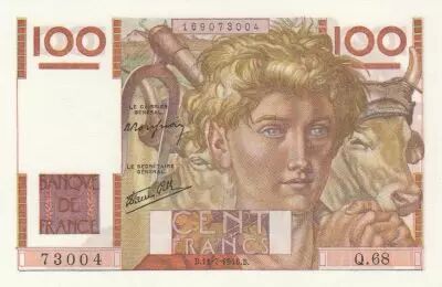 France 100 Francs - Young Farmer - 11-07-1946 - Serial Q.68
