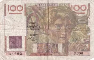 France 100 Francs - Young farmer - 17-02-1949 - Serial C.306 - F.28.22