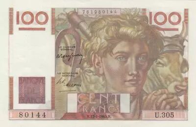 France 100 Francs - Young farmer - 17-02-1949 - Serial U.305