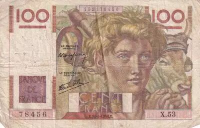 France 100 Francs - Young farmer - 31-05-1946 - Serial X.53