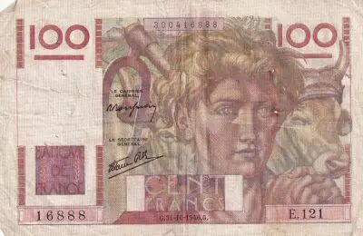 France 100 Francs - Young farmer - 31-10-1946 - Serial E.121 - F.28.10