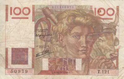 France 100 Francs - Young farmer - 31-10-1946 - Serial T.121